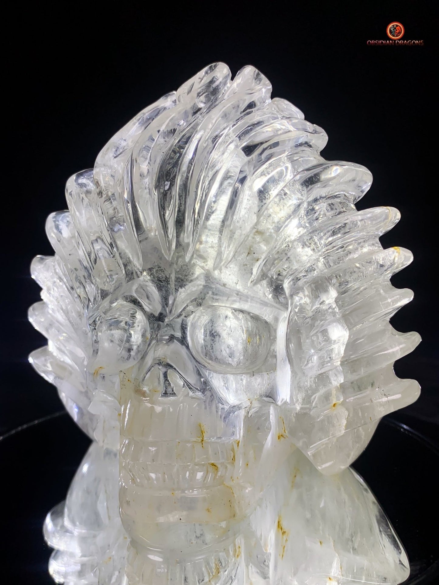 Crâne de cristal en cristal de roche pur - Pièce d'Exception | obsidian dragons