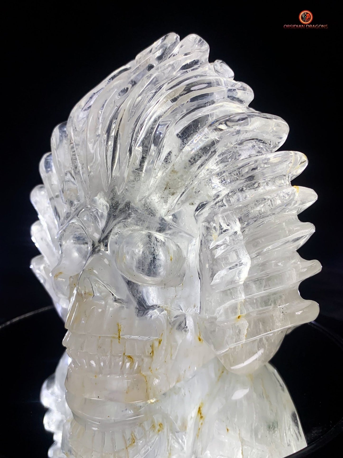 Crâne de cristal en cristal de roche pur - Pièce d'Exception | obsidian dragons