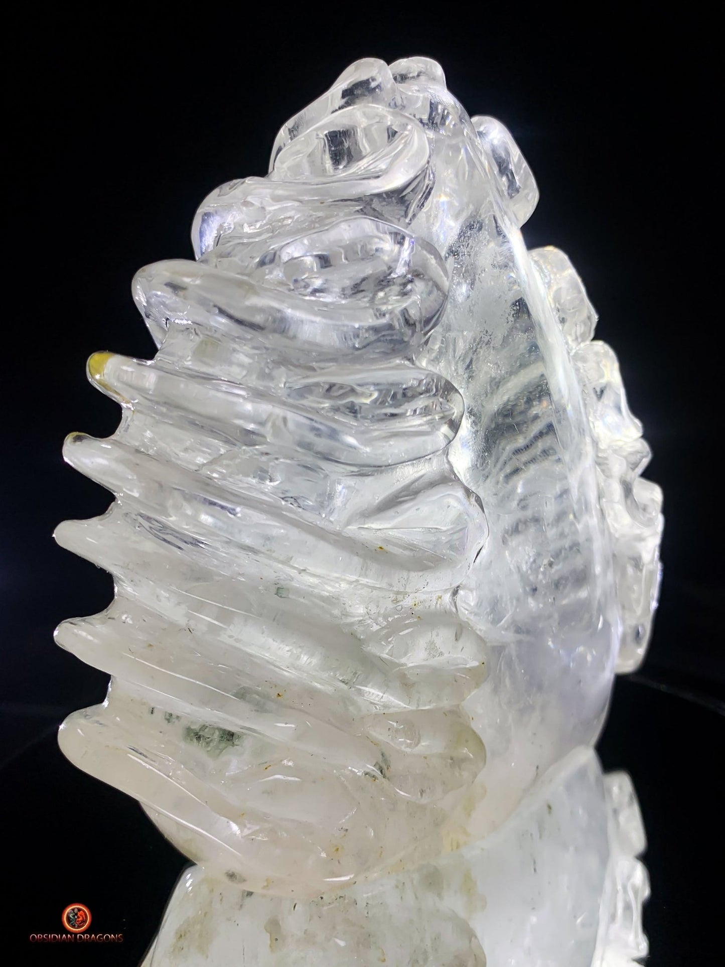 Crâne de cristal en cristal de roche pur - Pièce d'Exception | obsidian dragons
