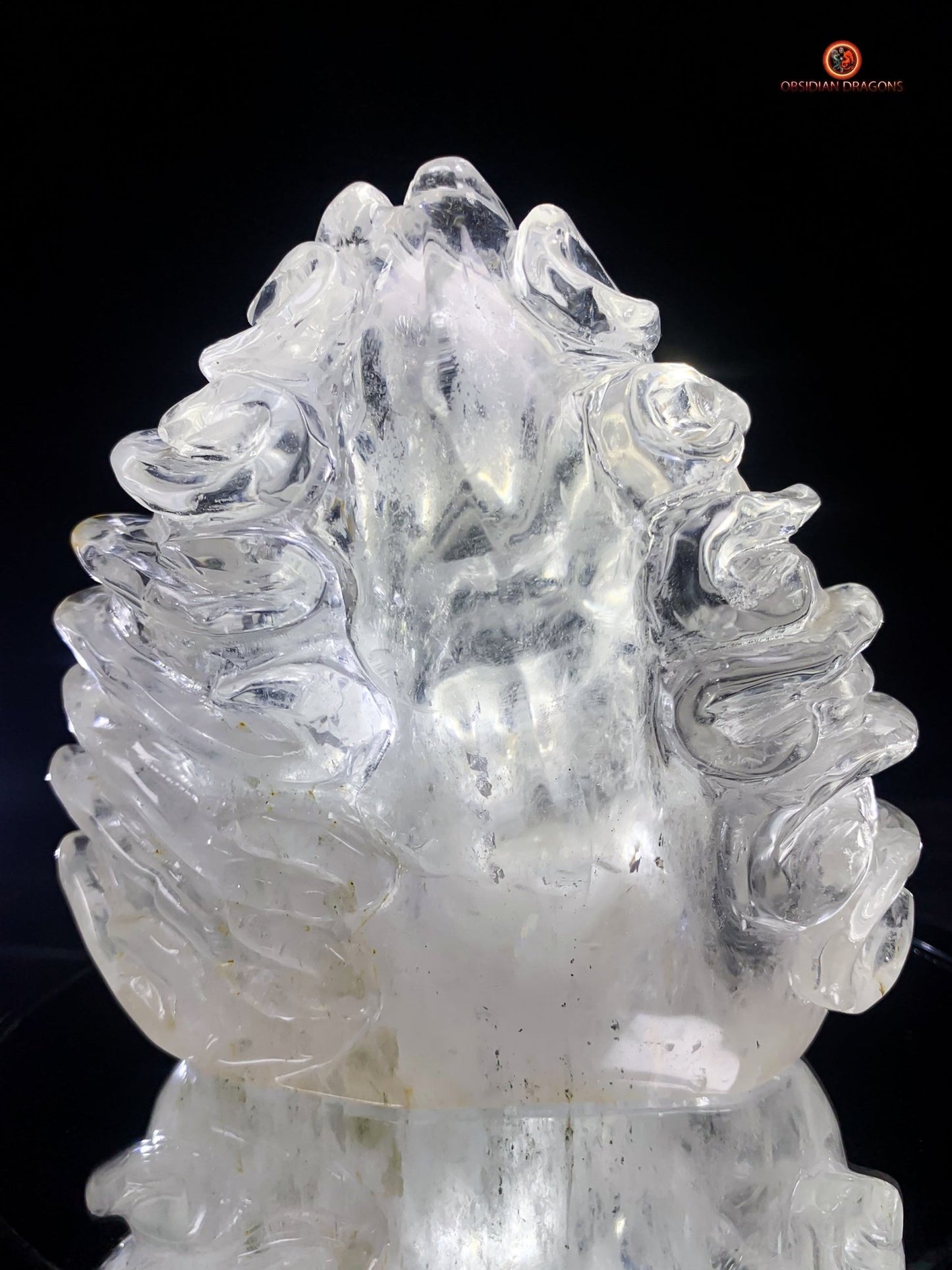 Crâne de cristal en cristal de roche pur - Pièce d'Exception | obsidian dragons