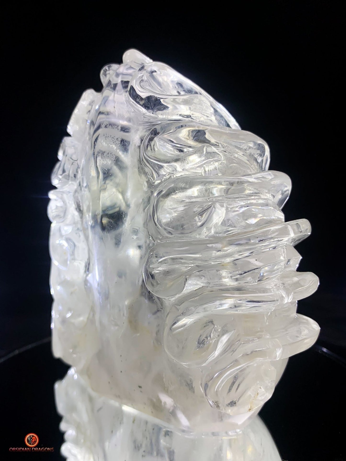 Crâne de cristal en cristal de roche pur - Pièce d'Exception | obsidian dragons