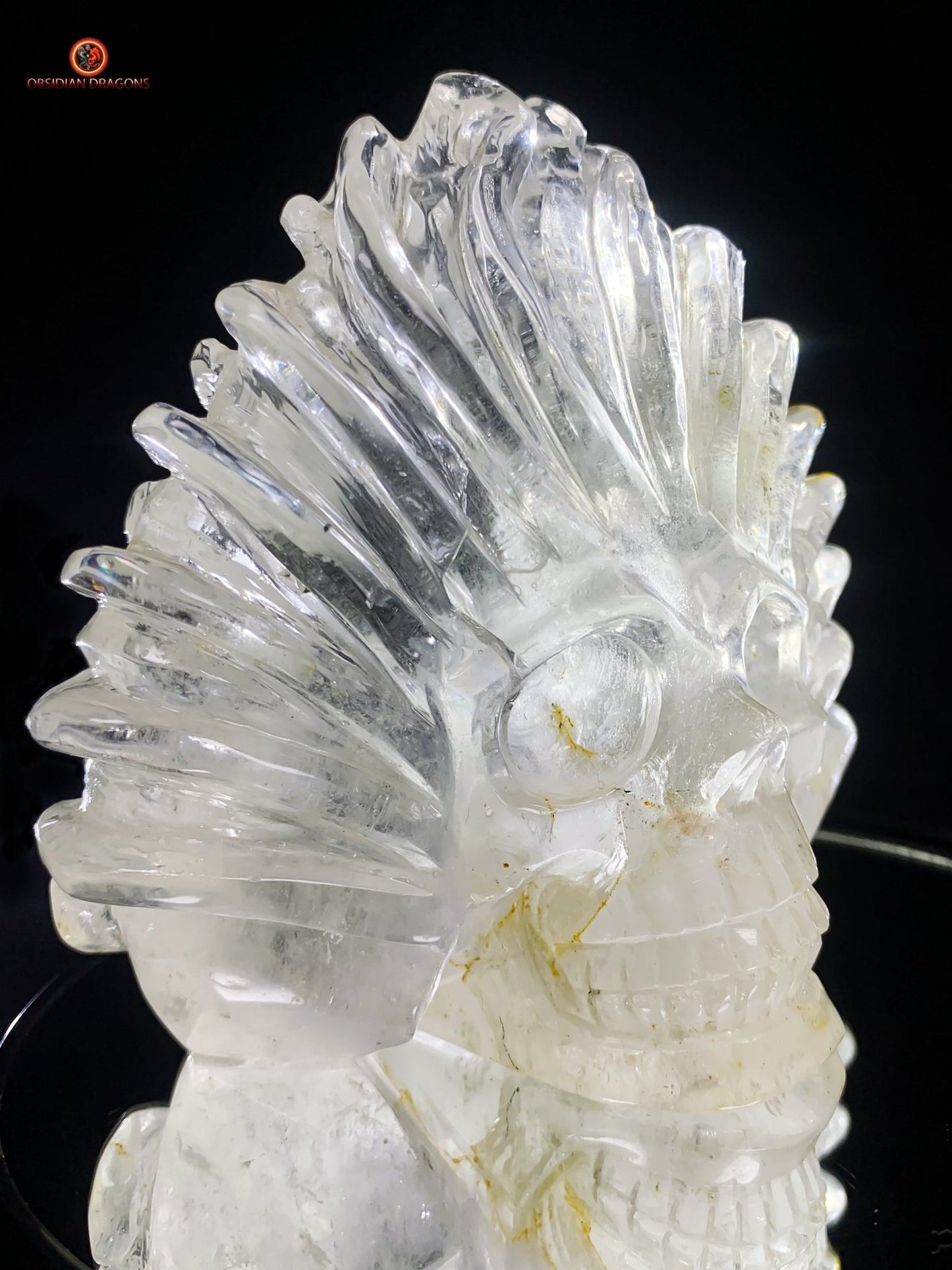 Crâne de cristal en cristal de roche pur - Pièce d'Exception | obsidian dragons