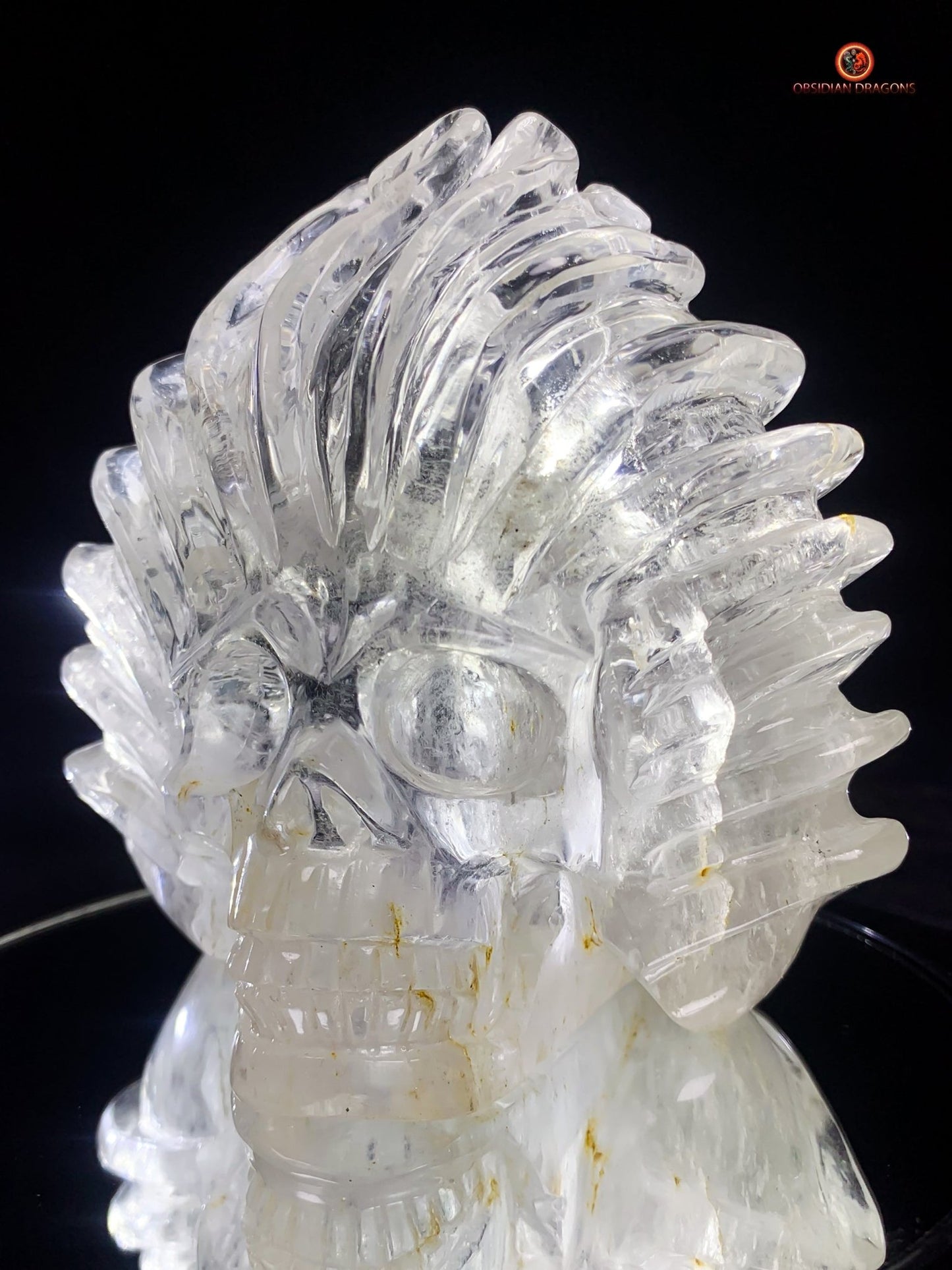 Crâne de cristal en cristal de roche pur - Pièce d'Exception | obsidian dragons