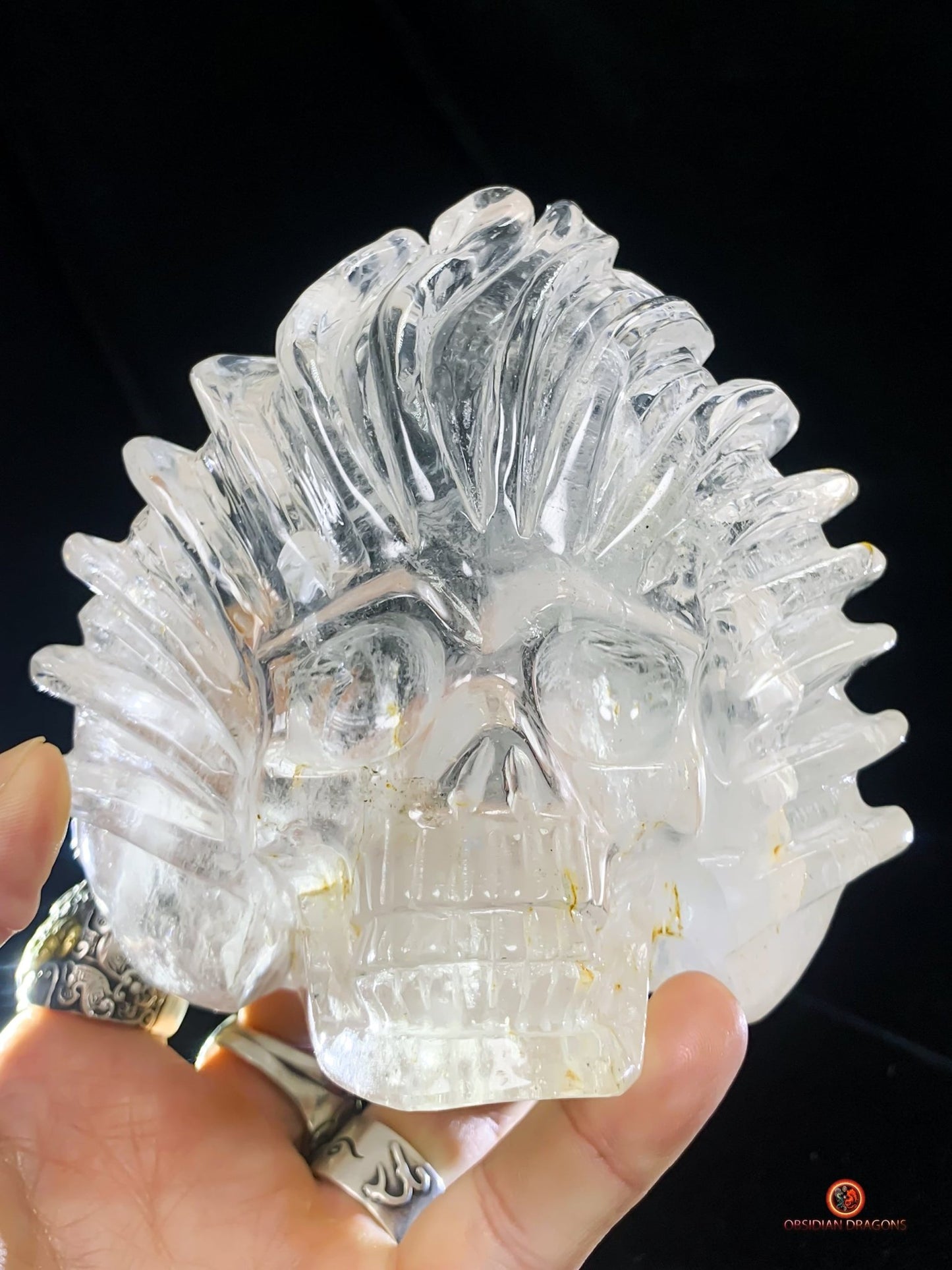 Crâne de cristal en cristal de roche pur - Pièce d'Exception | obsidian dragons