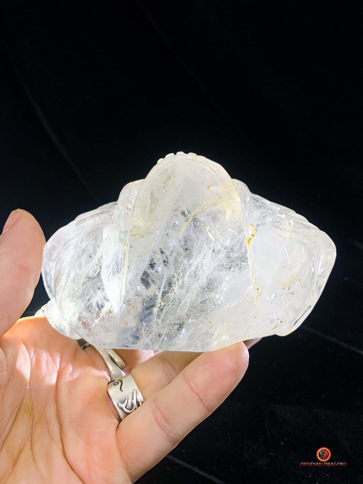 Crâne de cristal en cristal de roche pur - Pièce d'Exception | obsidian dragons
