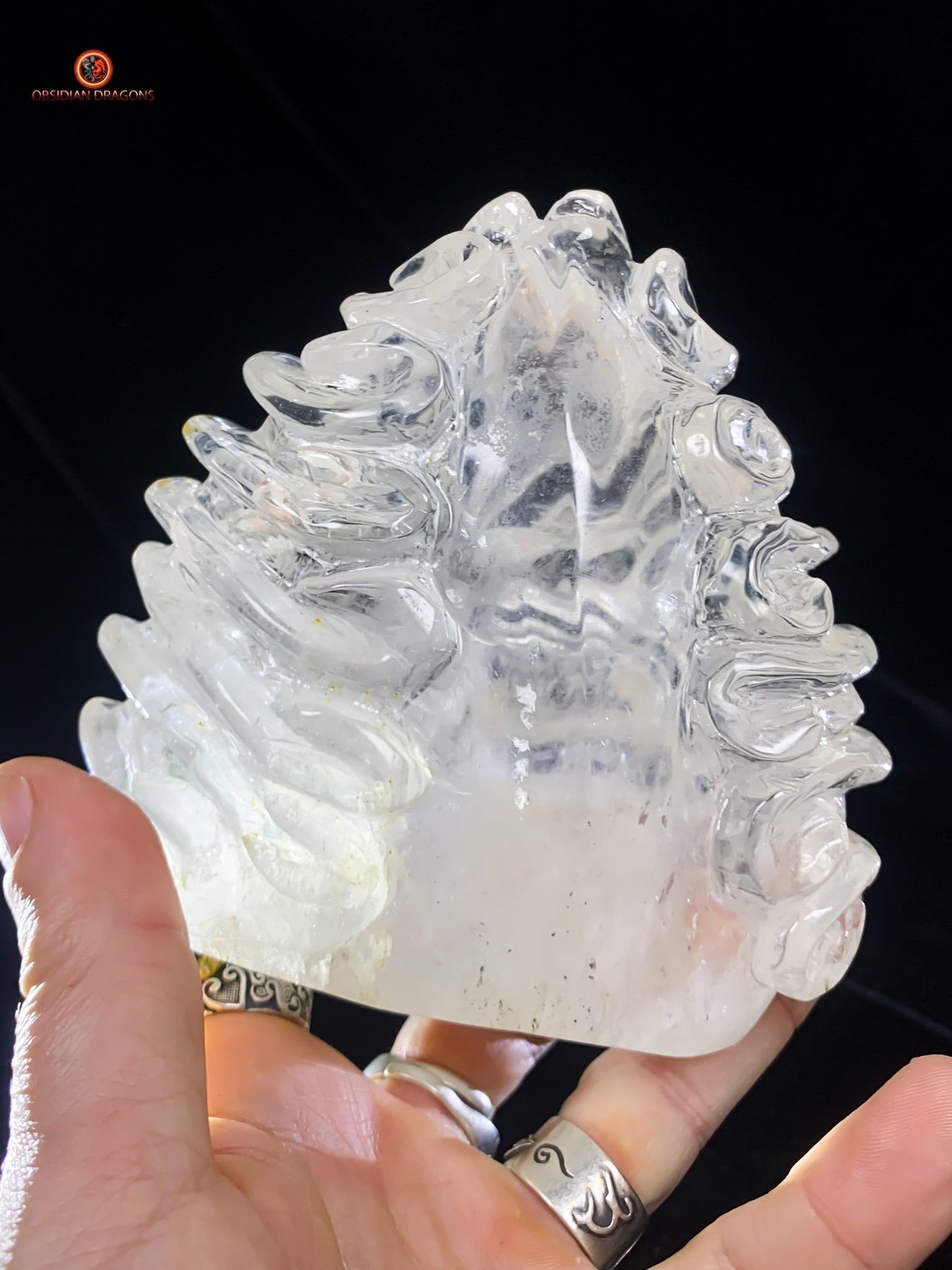 Crâne de cristal en cristal de roche pur - Pièce d'Exception | obsidian dragons