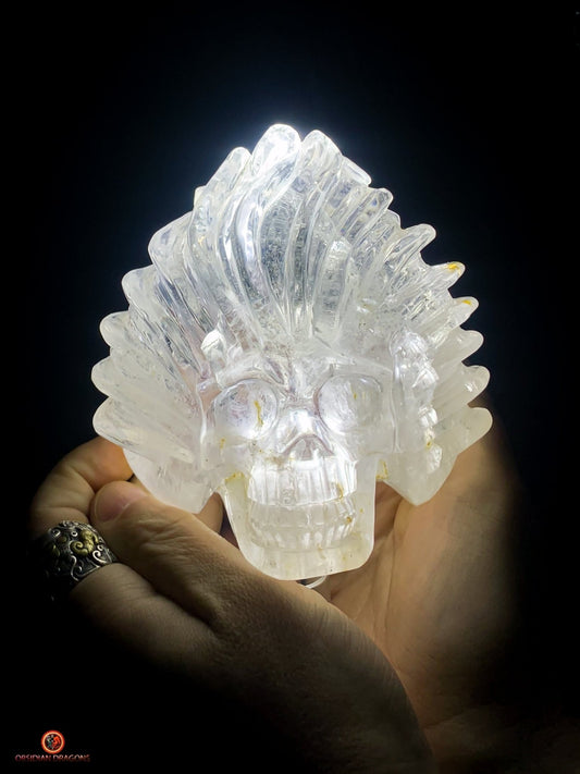 Crâne de cristal en cristal de roche pur - Pièce d'Exception | obsidian dragons