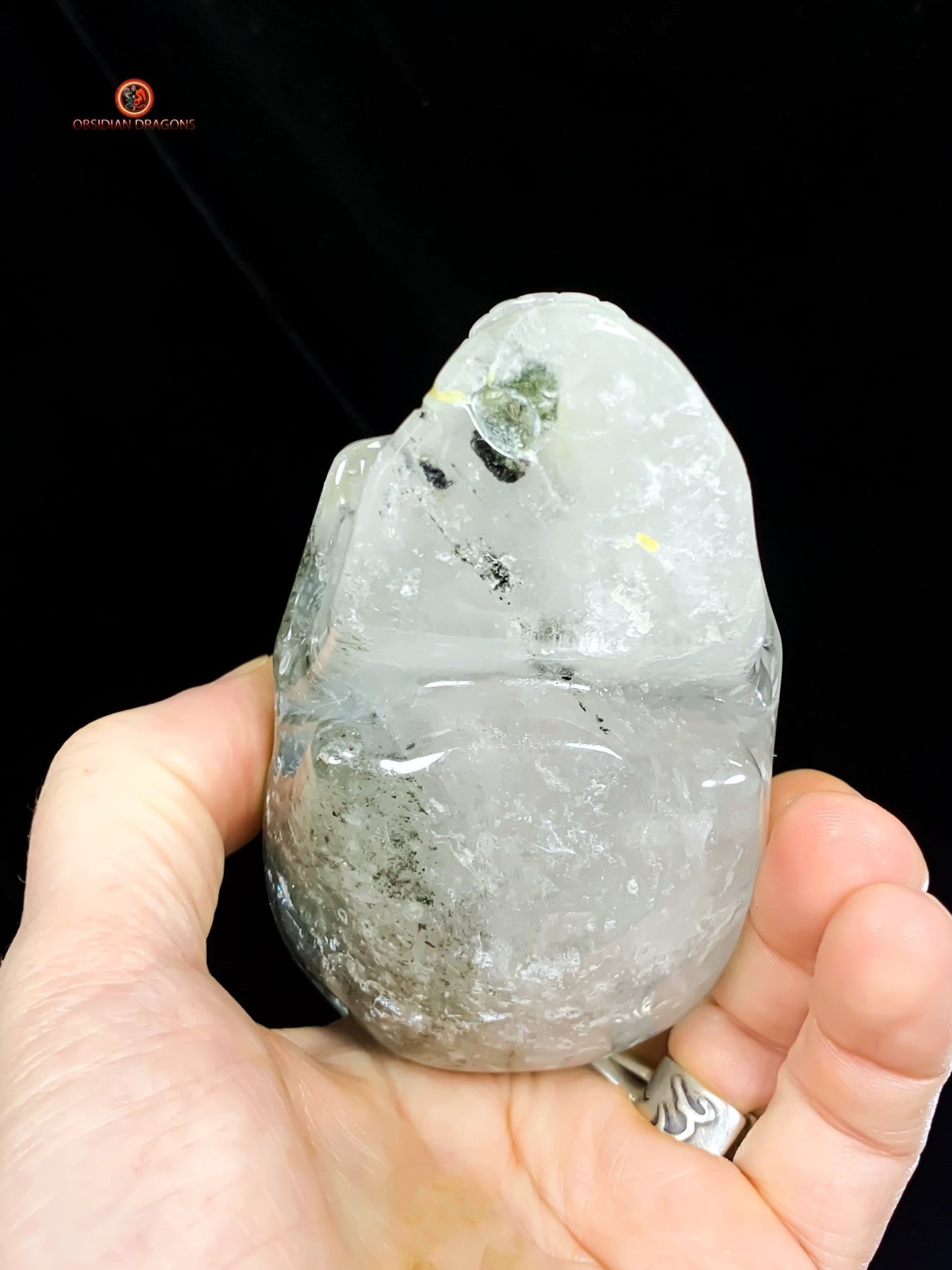 Crâne de cristal en quartz chlorite - Pièce Unique Sculptée | obsidian dragons