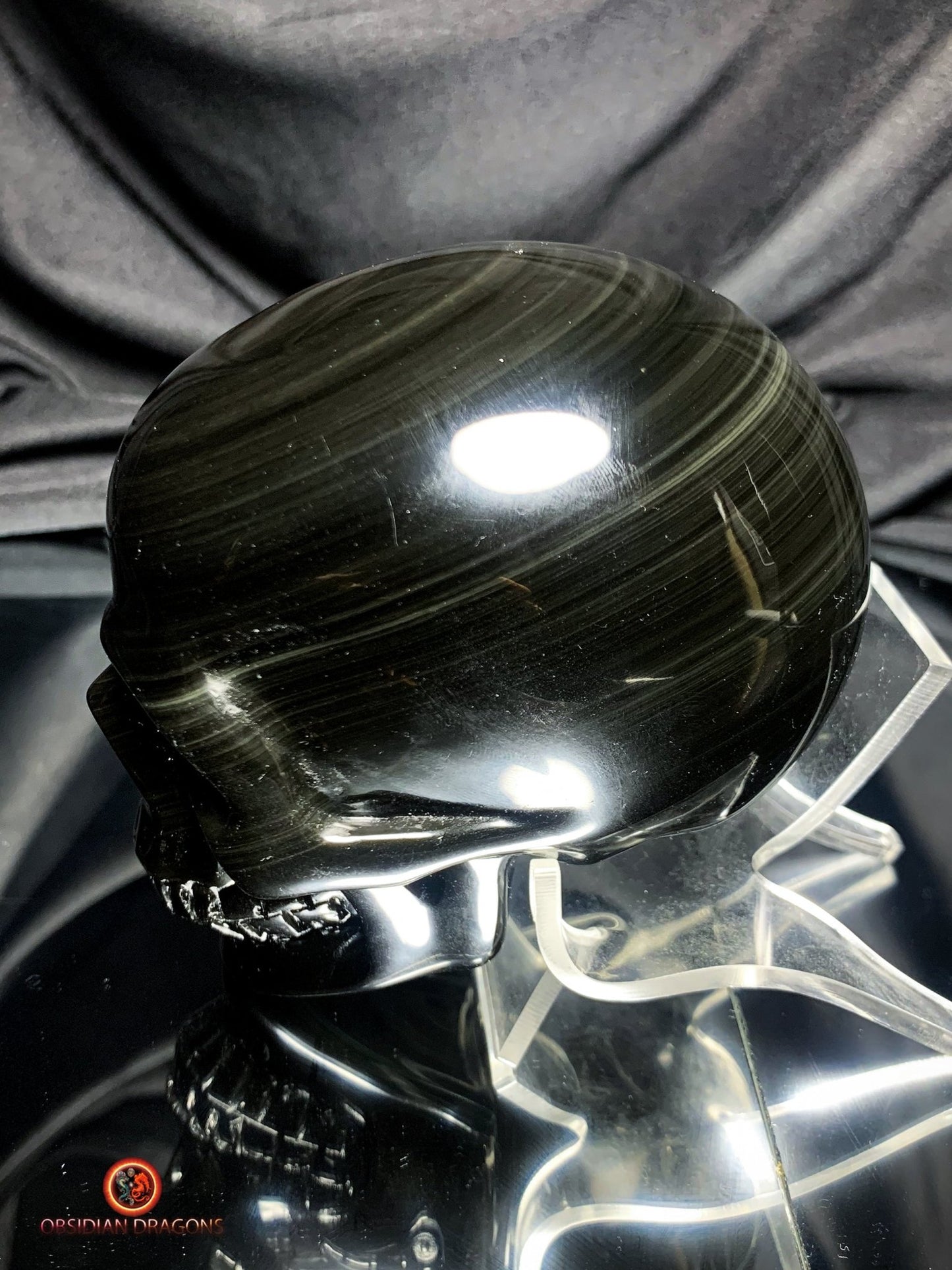 Crâne en obsidienne œil céleste - Pièce Artisanale Rare | obsidian dragons
