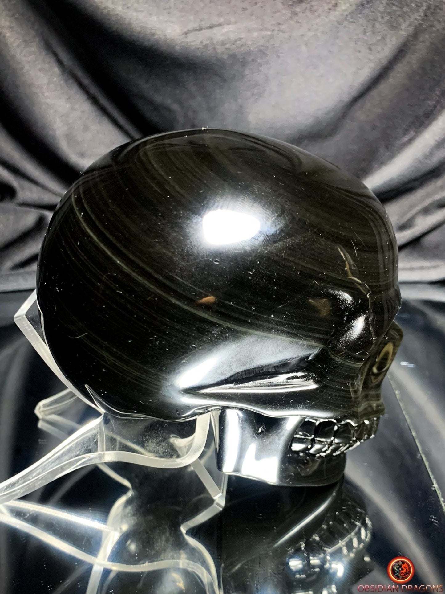 Crâne en obsidienne œil céleste - Pièce Artisanale Rare | obsidian dragons