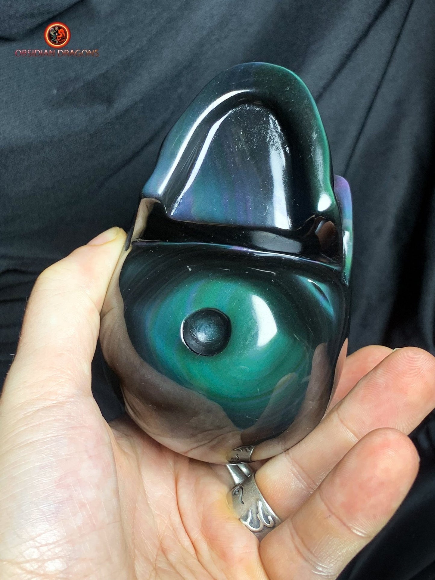 Crâne en obsidienne œil céleste - Pièce Artisanale Rare | obsidian dragons