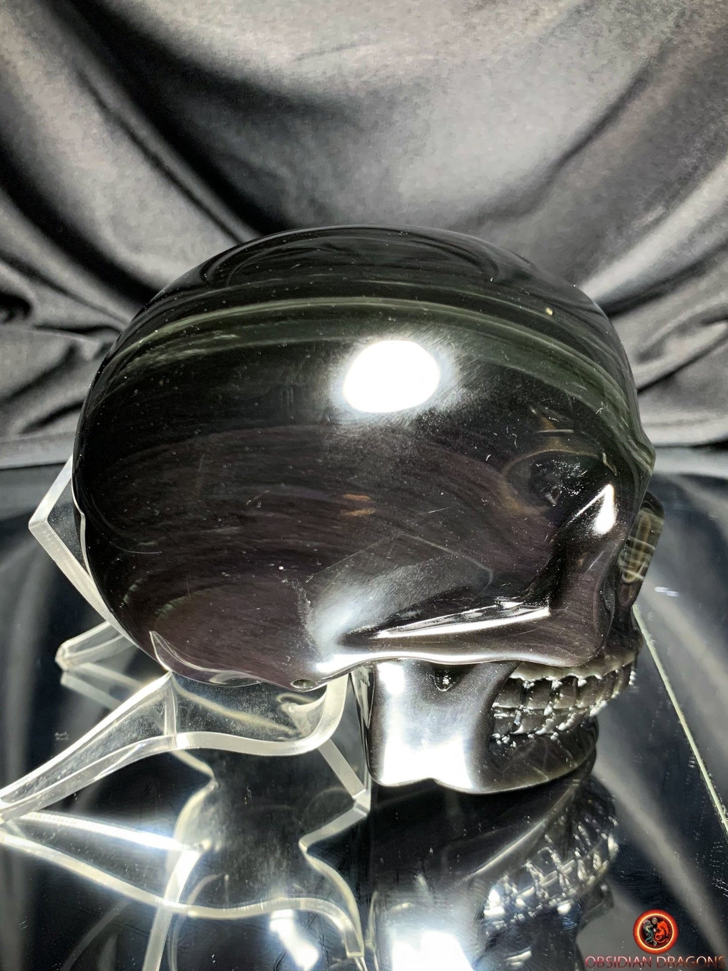 Crâne en obsidienne œil céleste - Pièce unique rare | obsidian dragons