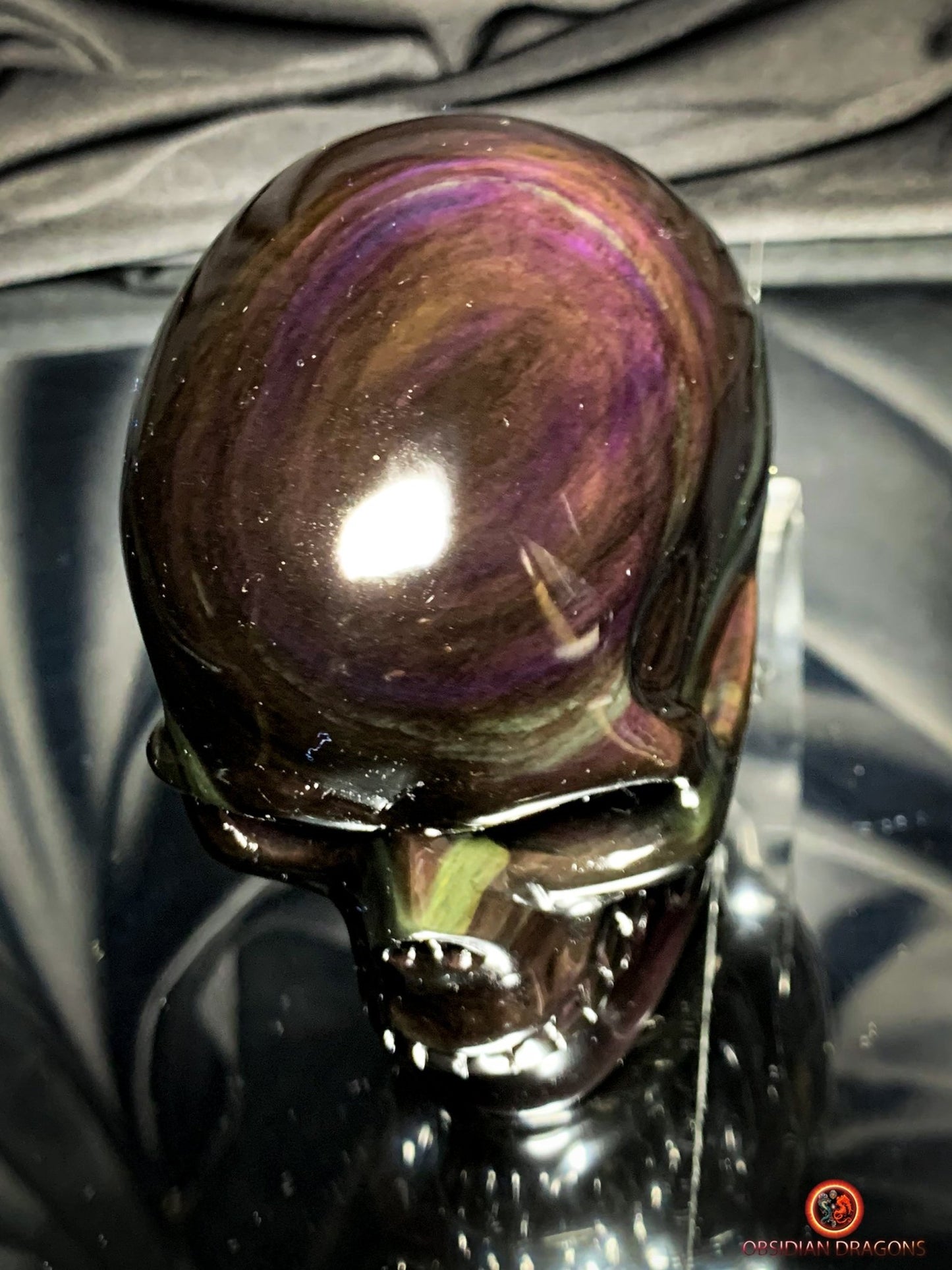 Crâne en obsidienne œil céleste - Sculpture artisanale Rare | obsidian dragons