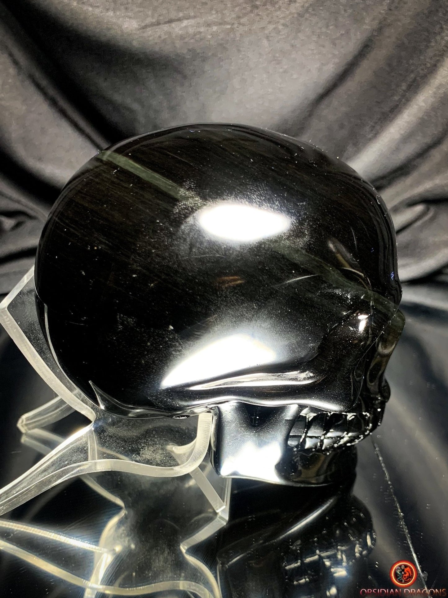 Crâne en obsidienne œil céleste - Sculpture artisanale Rare | obsidian dragons