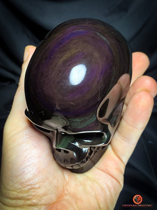 Crâne en obsidienne œil céleste - Sculpture artisanale Rare | obsidian dragons