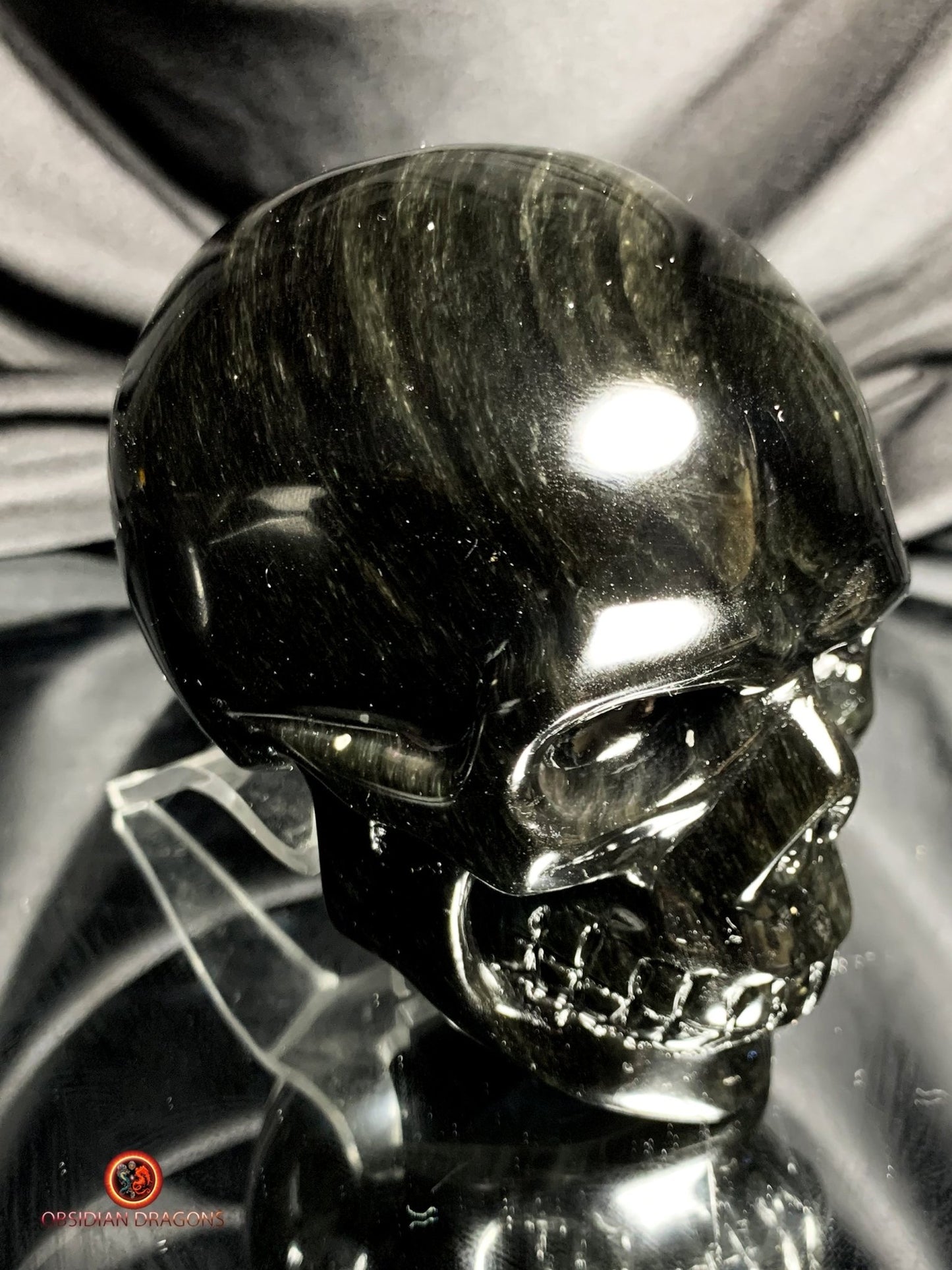 Crâne en obsidienne œil céleste- Artisanat rare- Pièce unique | obsidian dragons