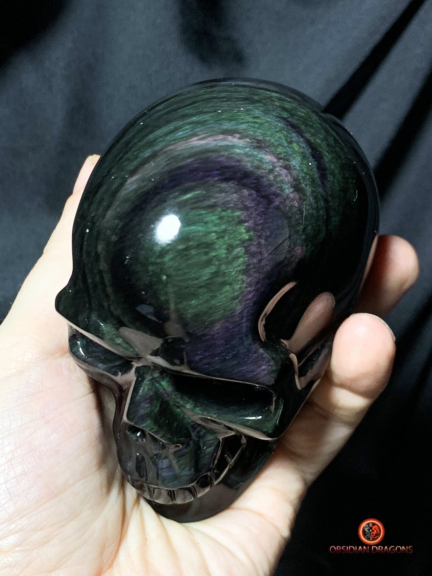 Crâne en obsidienne œil céleste- Artisanat rare- Pièce unique | obsidian dragons