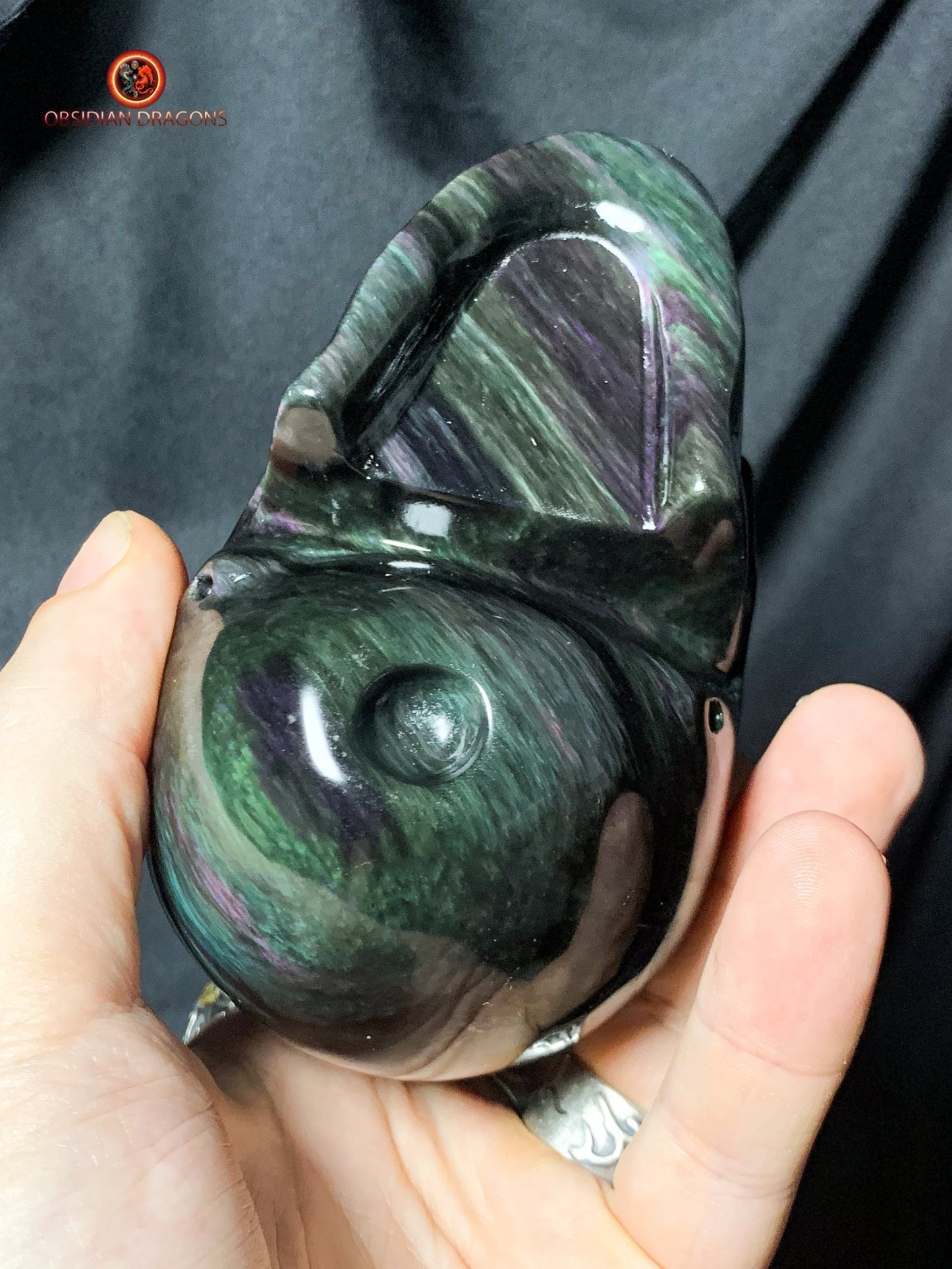 Crâne en obsidienne œil céleste- Artisanat rare- Pièce unique | obsidian dragons