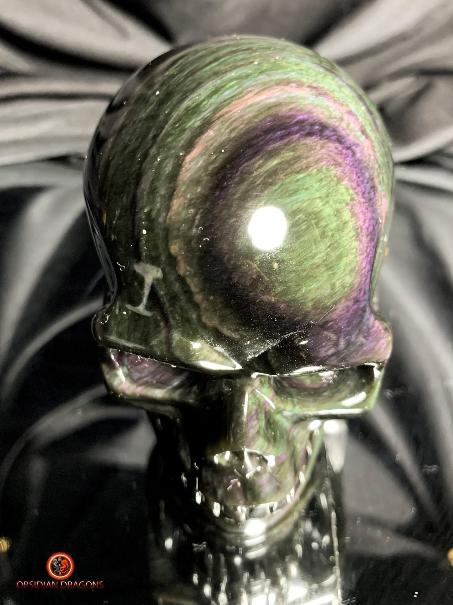 Crâne en obsidienne œil céleste- Artisanat rare- Pièce unique | obsidian dragons