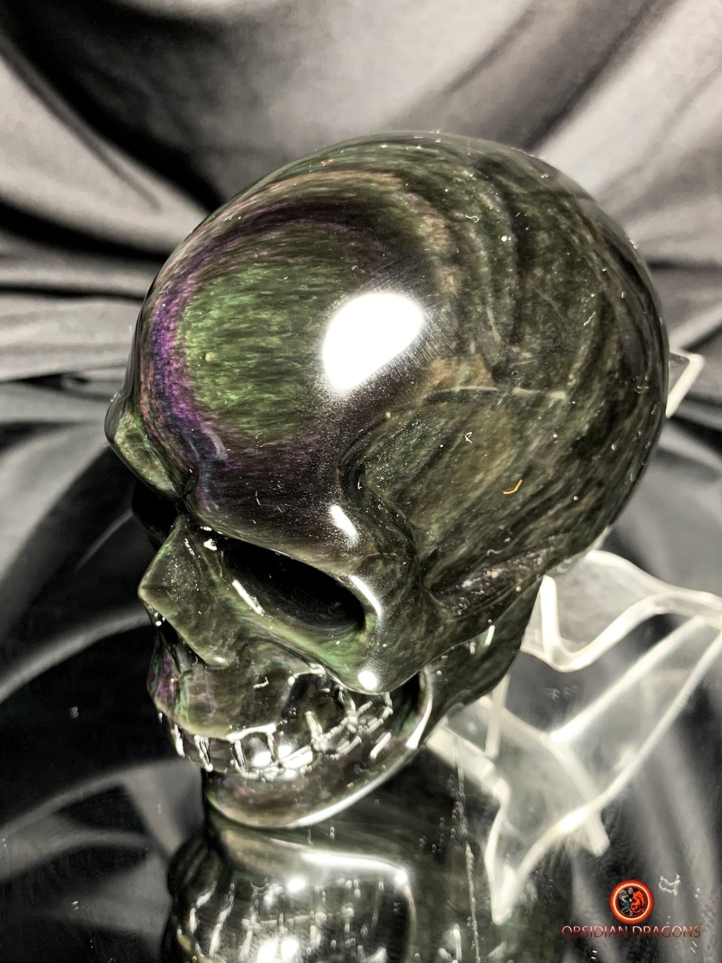 Crâne en obsidienne œil céleste- Artisanat rare- Pièce unique | obsidian dragons