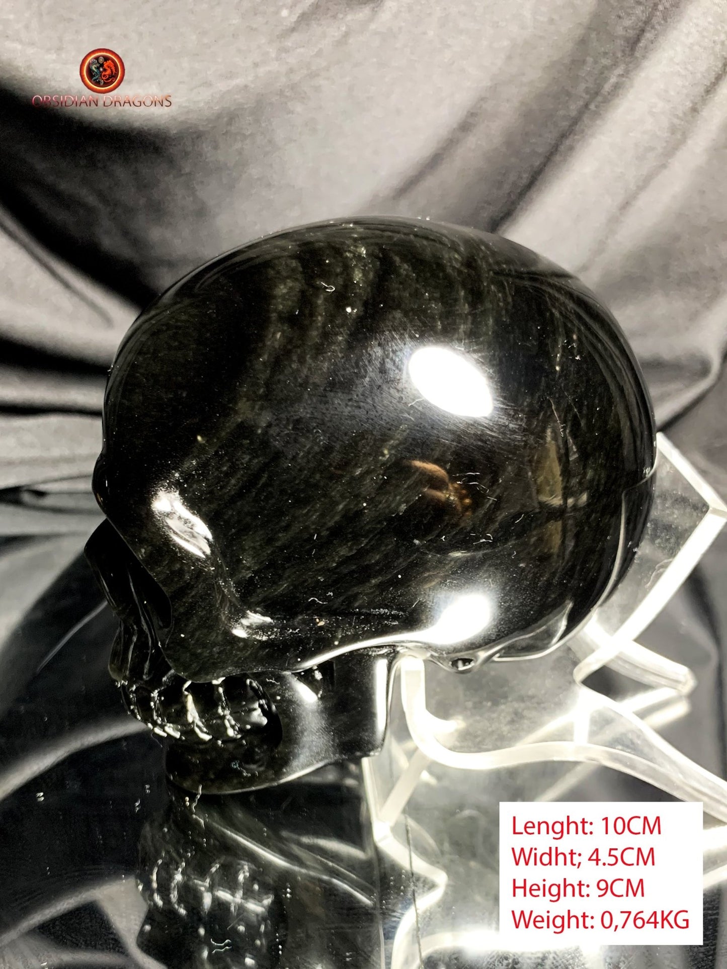 Crâne en obsidienne œil céleste- Artisanat rare- Pièce unique | obsidian dragons