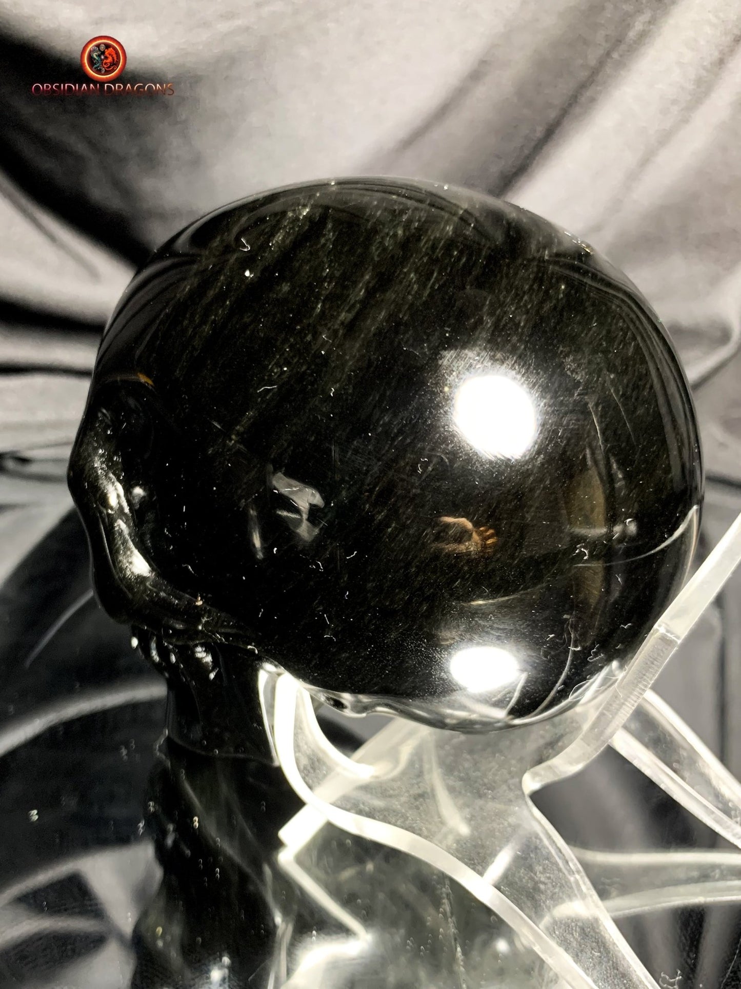 Crâne en obsidienne œil céleste- Artisanat rare- Pièce unique | obsidian dragons