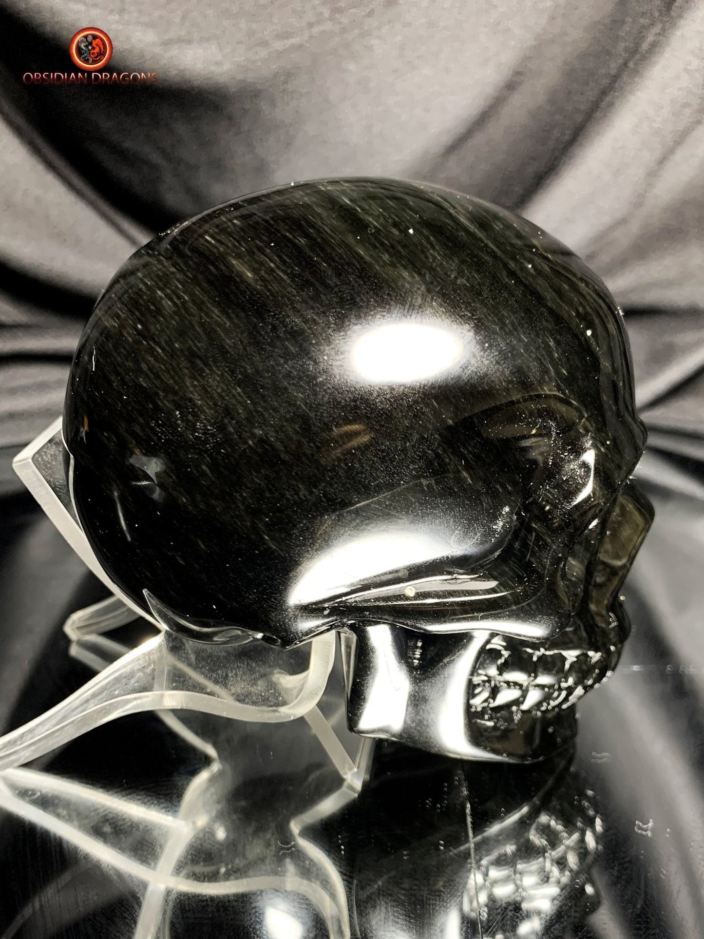 Crâne en obsidienne œil céleste- Artisanat rare- Pièce unique | obsidian dragons