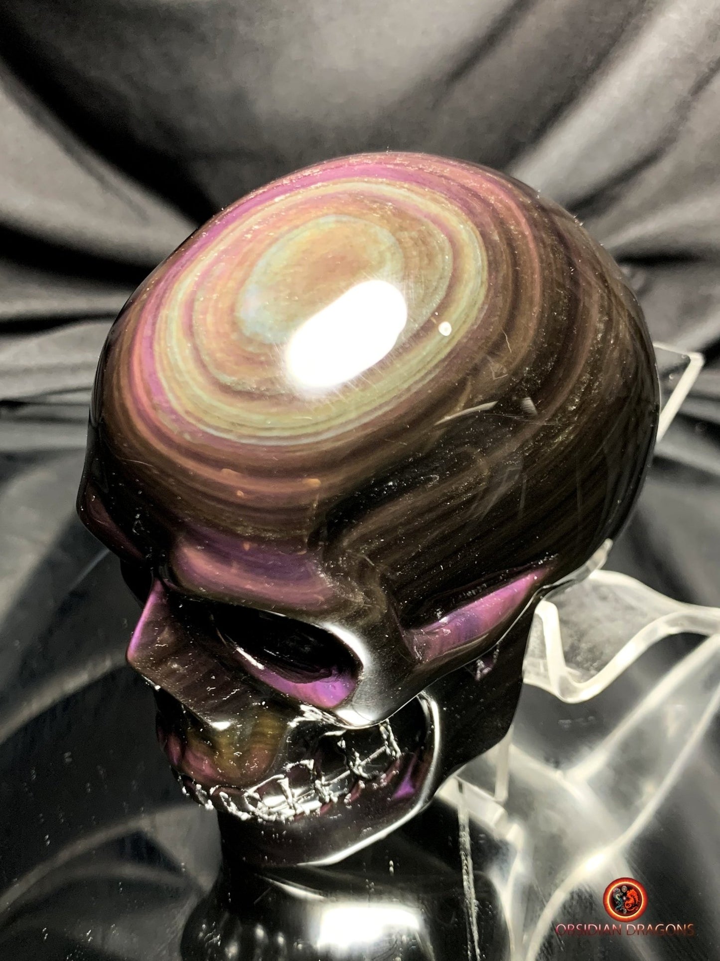 Crâne en obsidienne œil céleste – Objet rare et spirituel | obsidian dragons