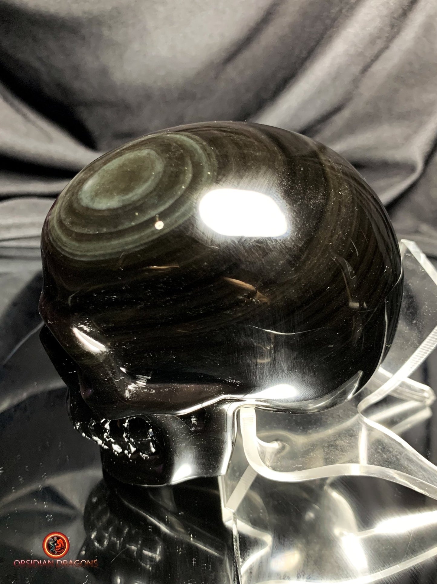 Crâne en obsidienne œil céleste – Objet rare et spirituel | obsidian dragons