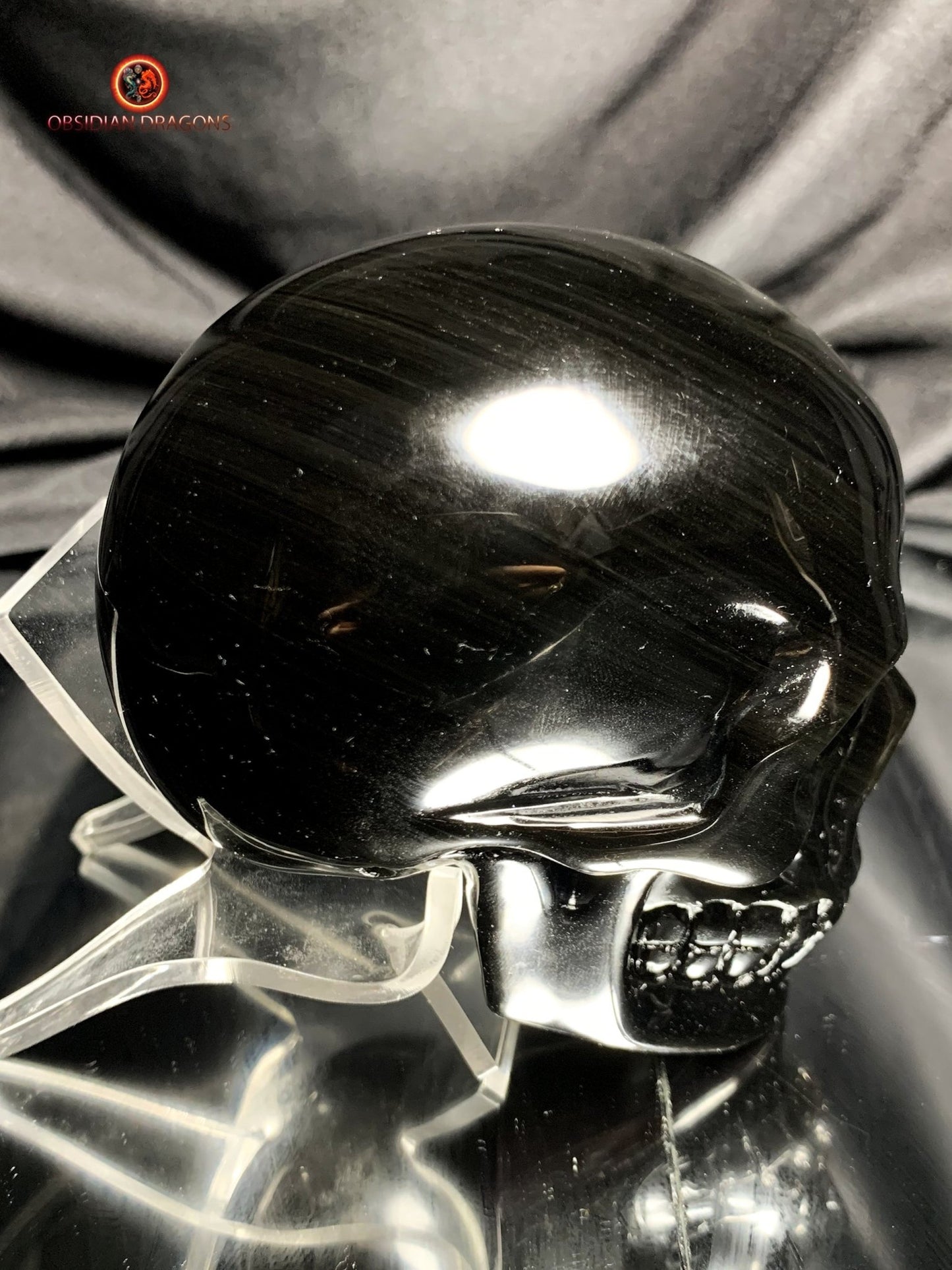 Crâne en obsidienne œil céleste – Objet rare et spirituel | obsidian dragons