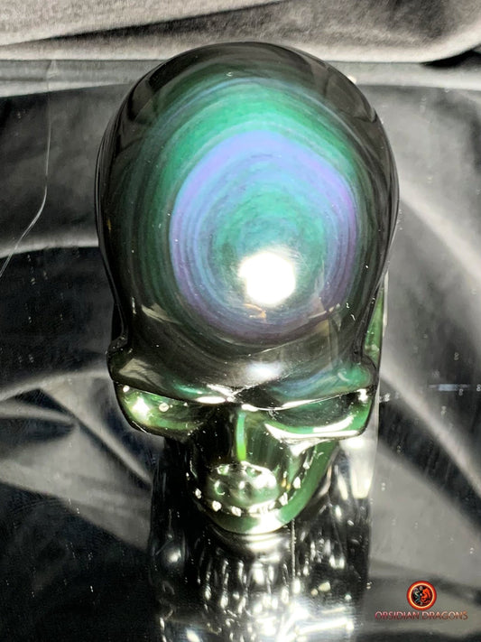 Crâne en obsidienne œil céleste - Sculpture ésotérique rare | obsidian dragons