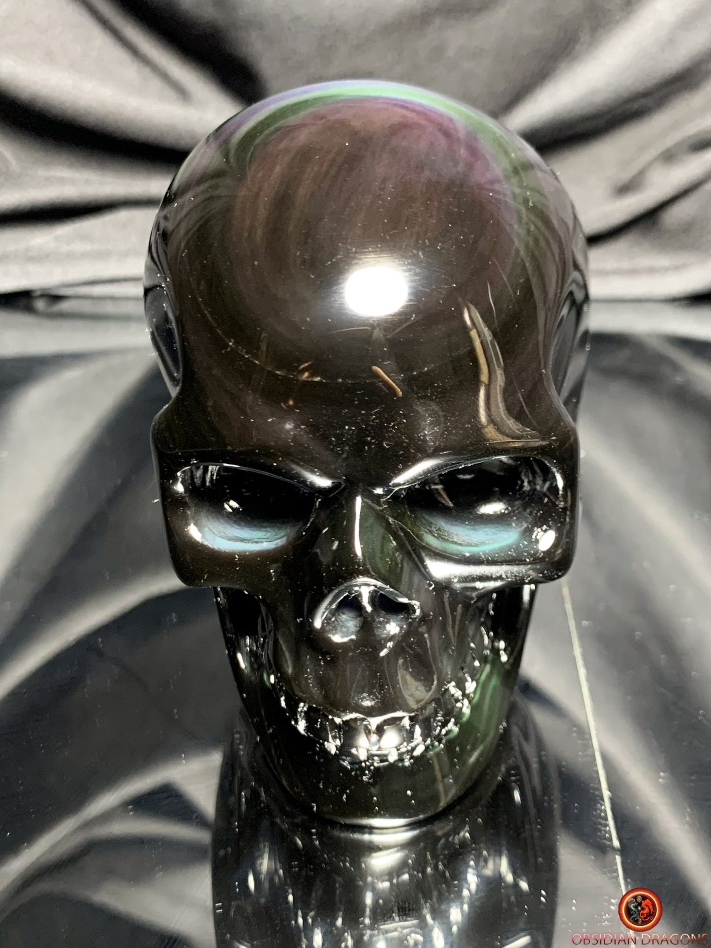 Crâne en obsidienne œil céleste- Sculpture spirituelle rare | obsidian dragons