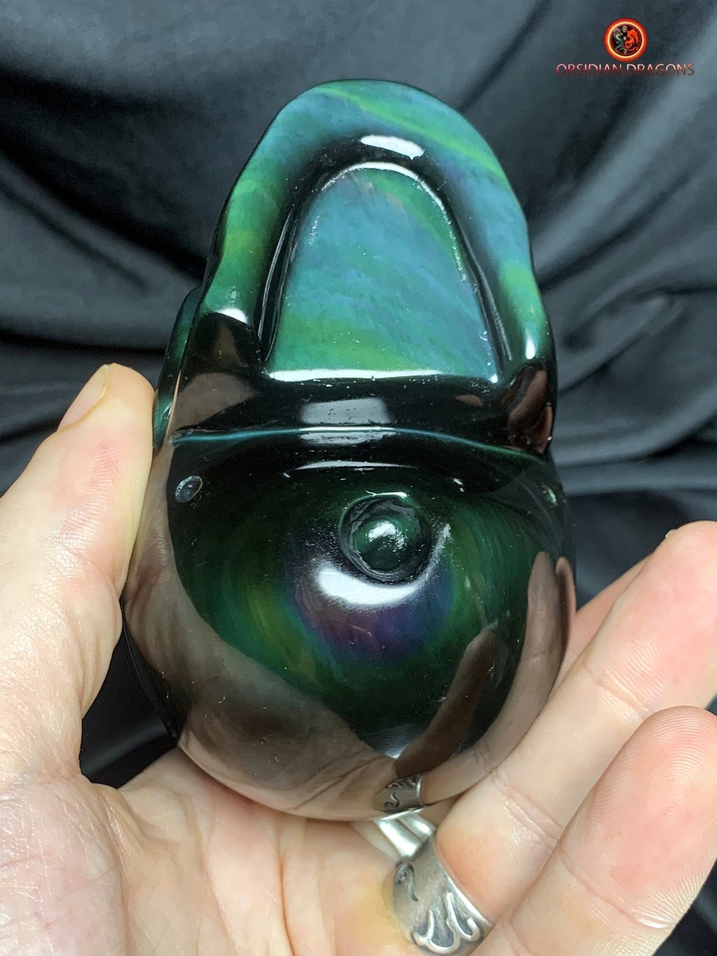 Crâne en obsidienne œil céleste- Sculpture spirituelle rare | obsidian dragons