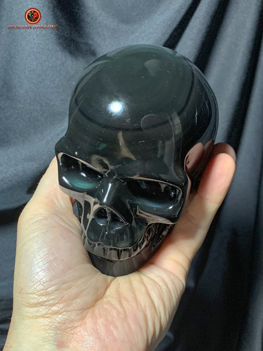 Crâne en obsidienne œil céleste - Sculpture spirituelle rare | obsidian dragons