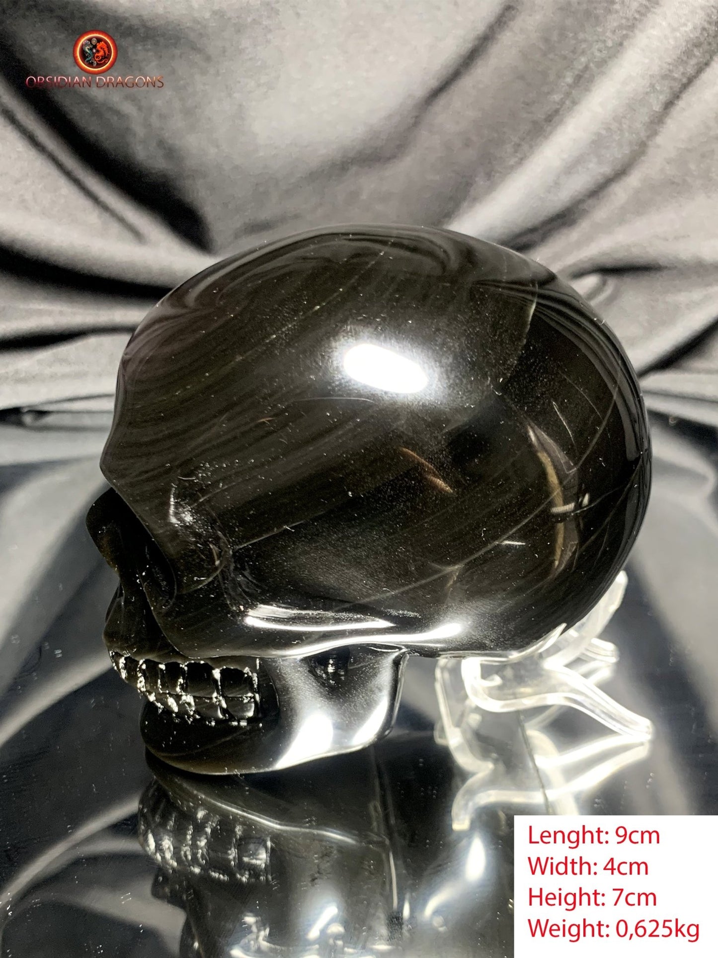 Crâne en obsidienne œil céleste- Sculpture spirituelle rare | obsidian dragons