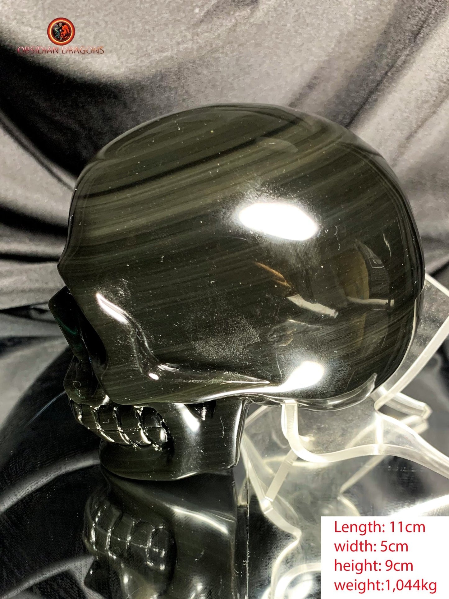 Crâne en obsidienne œil céleste - Sculpture spirituelle rare | obsidian dragons