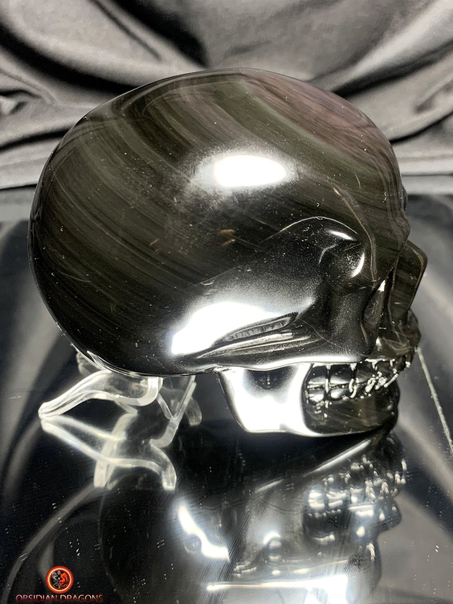 Crâne en obsidienne œil céleste- Sculpture spirituelle rare | obsidian dragons