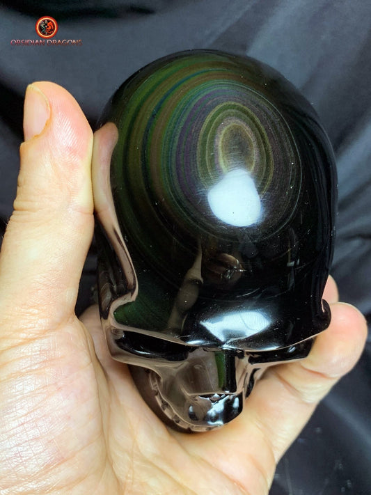 Crâne en obsidienne œil céleste - sculpture énergétique | obsidian dragons