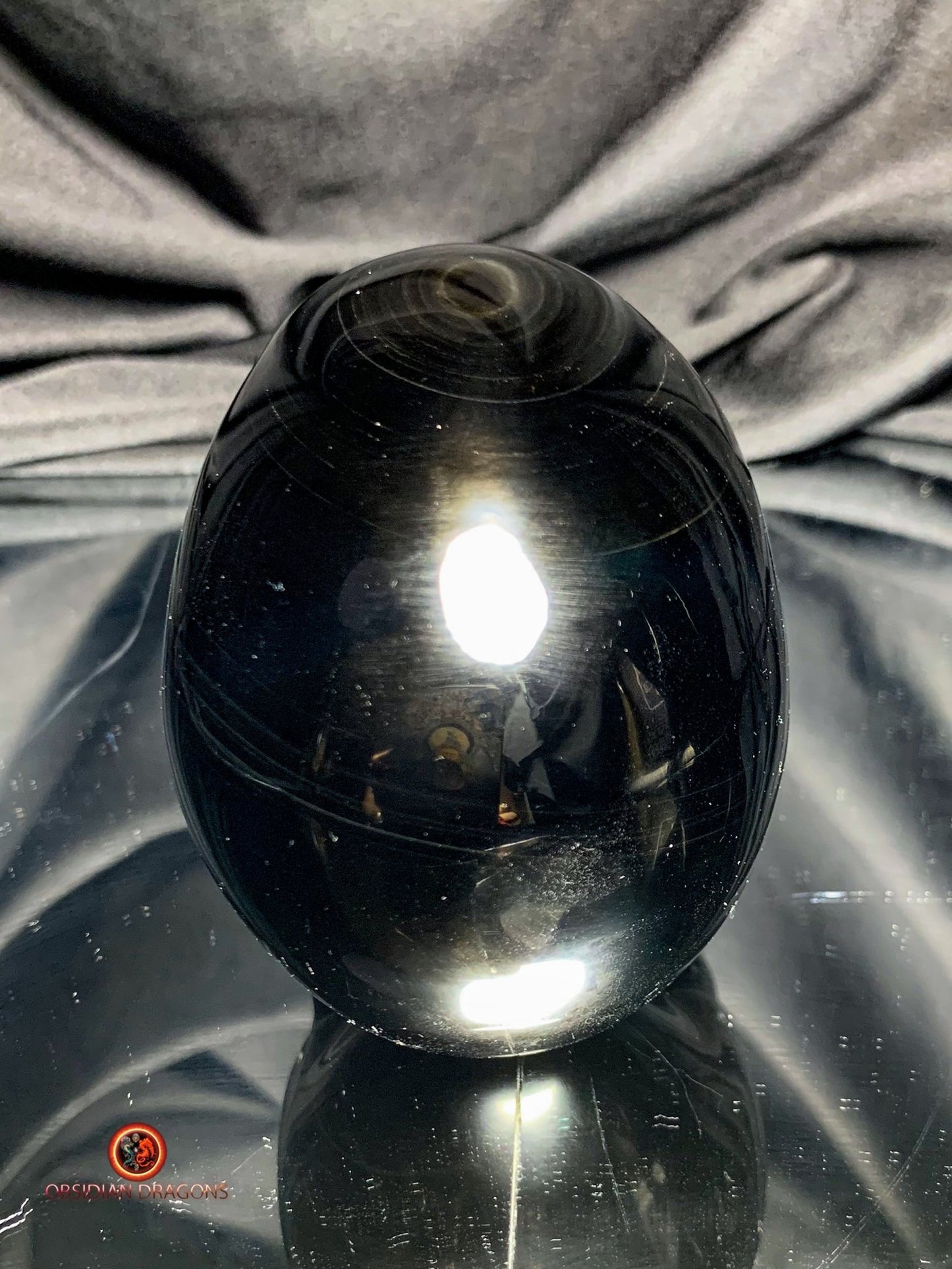 Crâne en obsidienne œil céleste - sculpture énergétique | obsidian dragons
