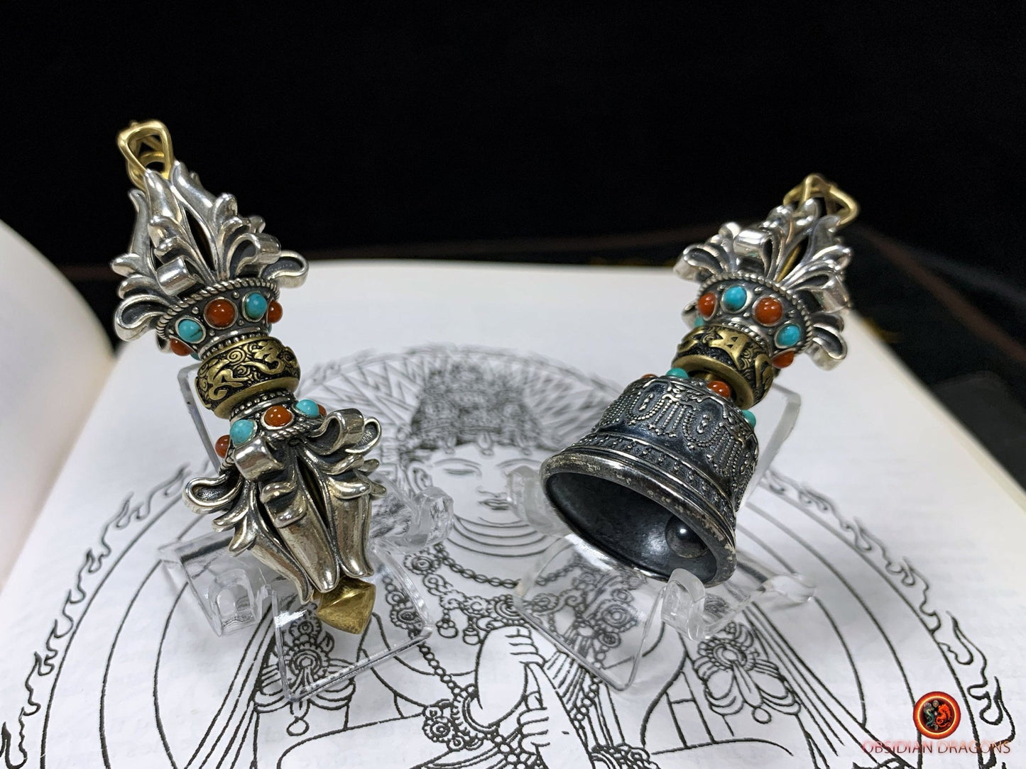 Dorje et Drilbou en Argent - Amulettes Rituelles Tibétaines | obsidian dragons