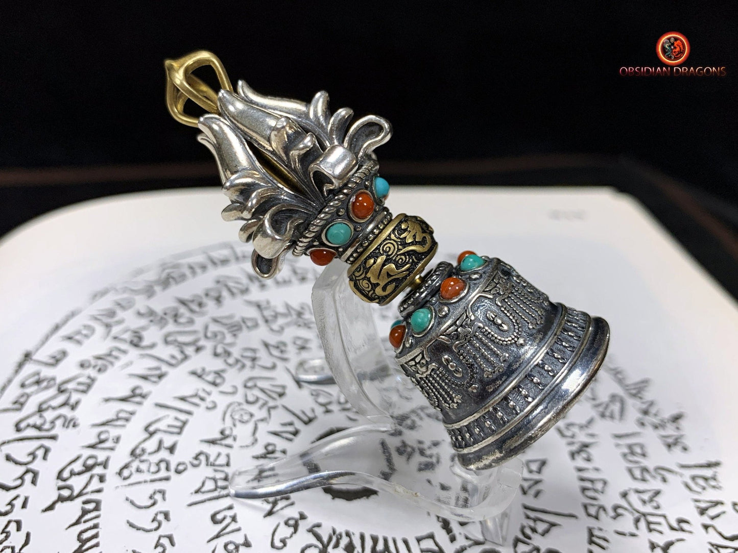 Dorje et Drilbou en Argent - Amulettes Rituelles Tibétaines - obsidian dragons