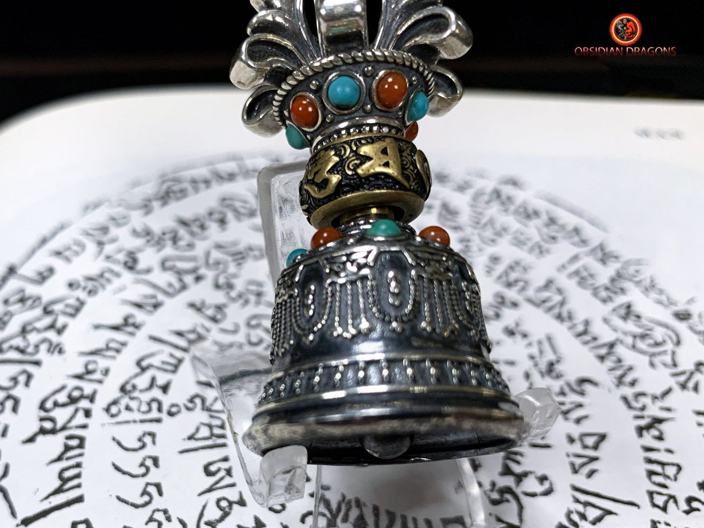 Dorje et Drilbou en Argent - Amulettes Rituelles Tibétaines - obsidian dragons