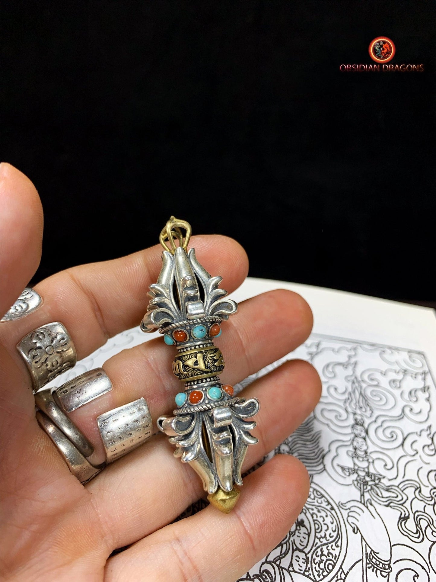 Dorje et Drilbou en Argent - Amulettes Rituelles Tibétaines | obsidian dragons
