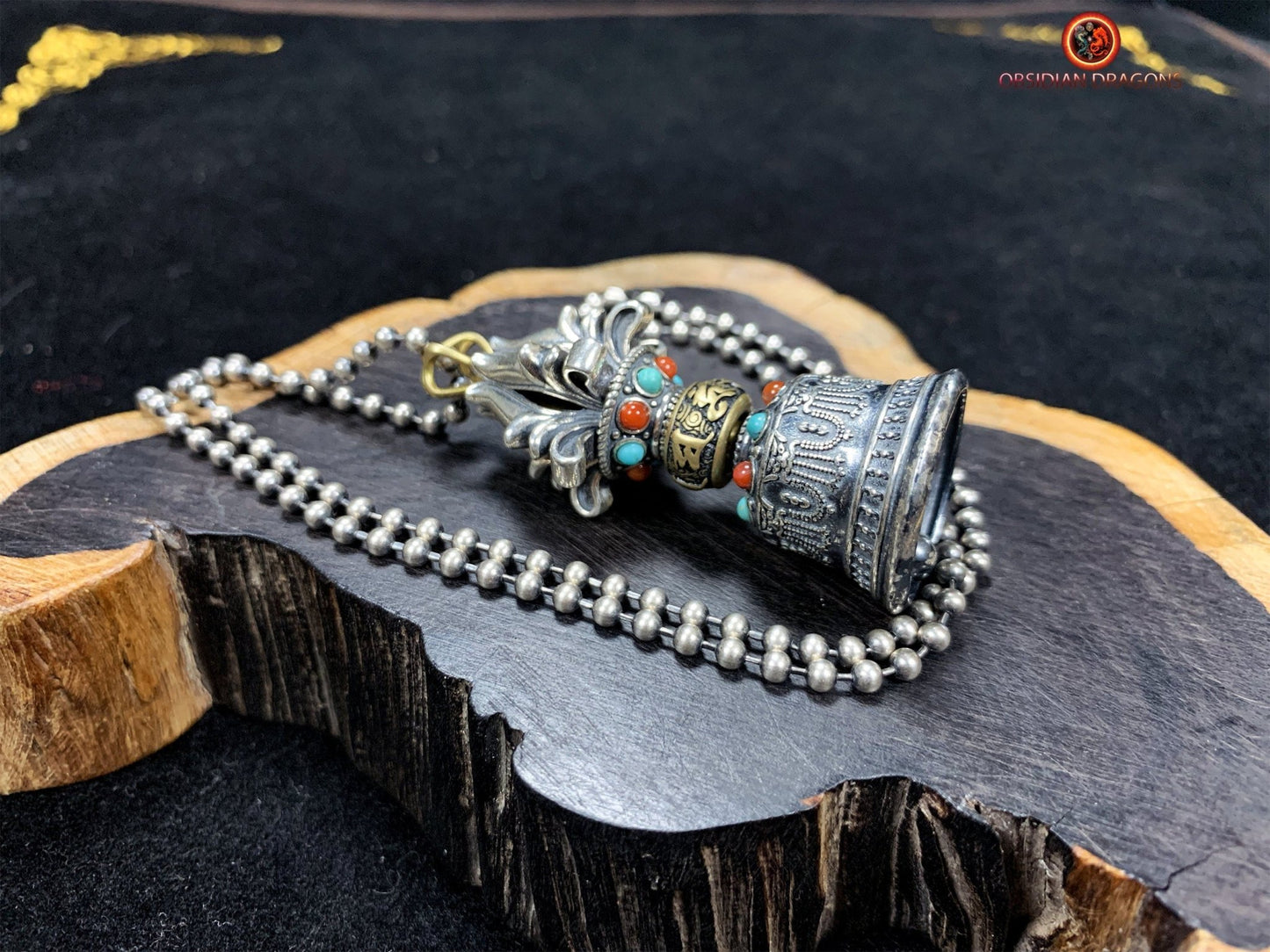 Dorje et Drilbou en Argent - Amulettes Rituelles Tibétaines - obsidian dragons