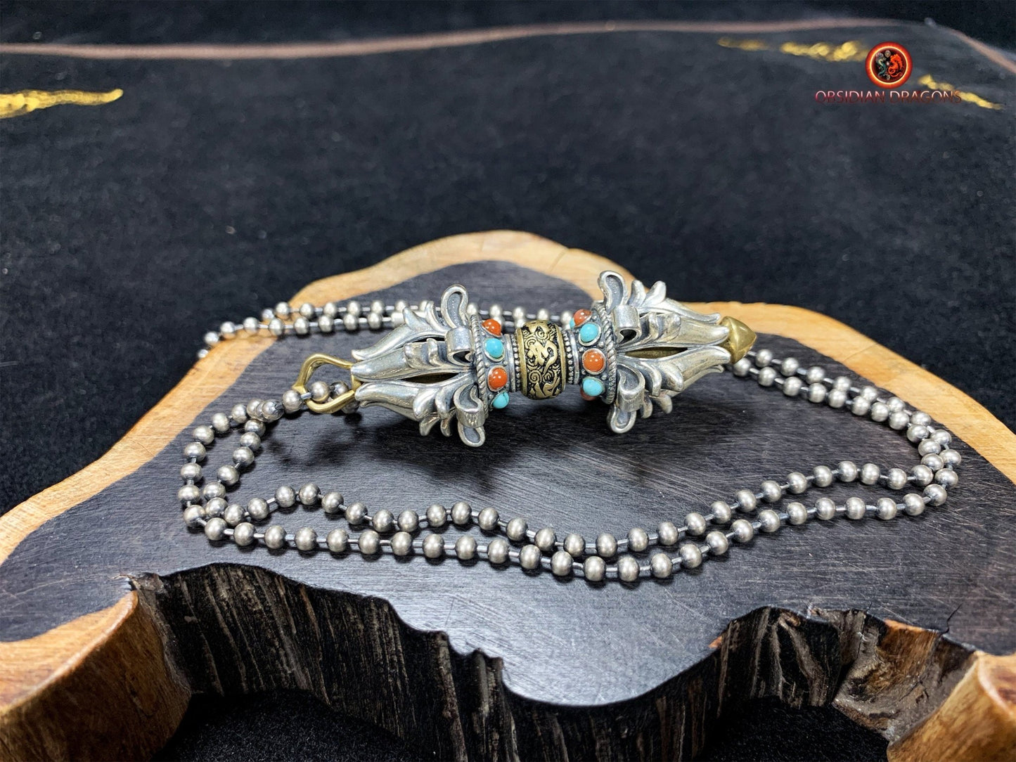Dorje et Drilbou en Argent - Amulettes Rituelles Tibétaines - obsidian dragons