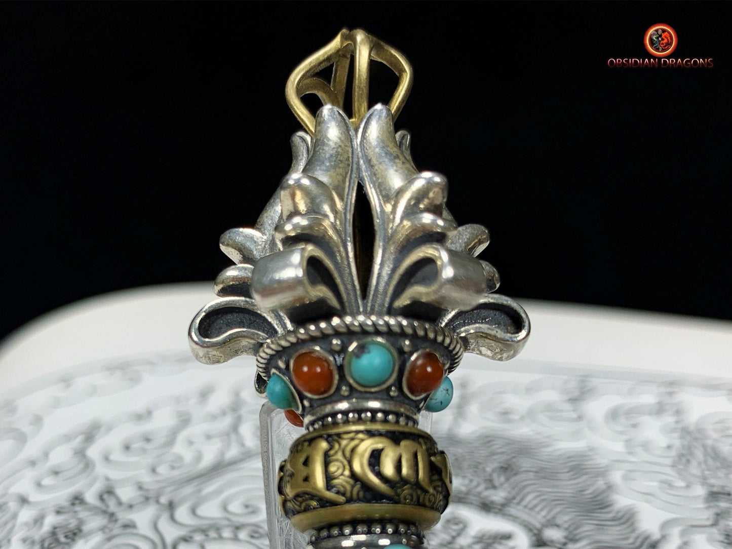 Dorje et Drilbou en Argent - Amulettes Rituelles Tibétaines - obsidian dragons