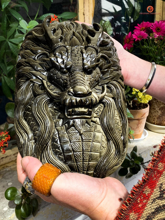 Dragon en Obsidienne Dorée - Sculpture Exceptionnelle et Unique | obsidian dragons