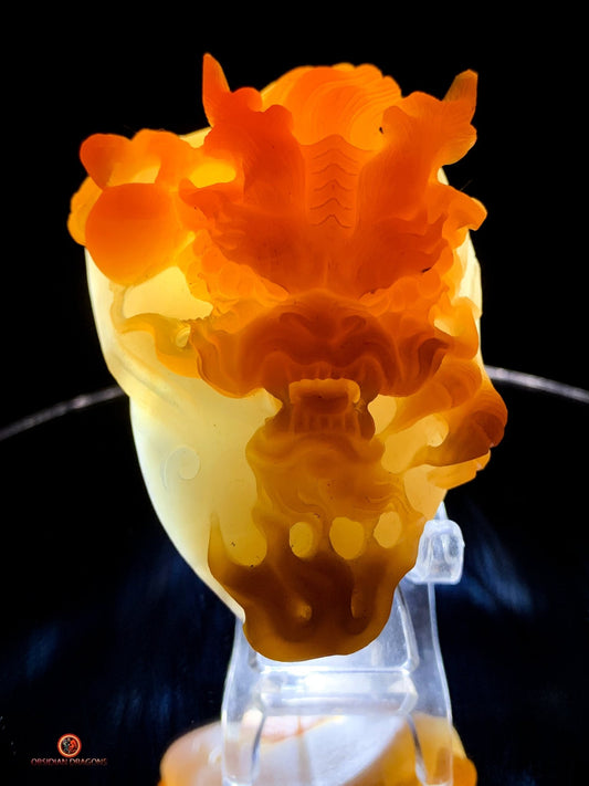 Dragon sculpté en calcédoine naturelle - art Feng Shui | obsidian dragons