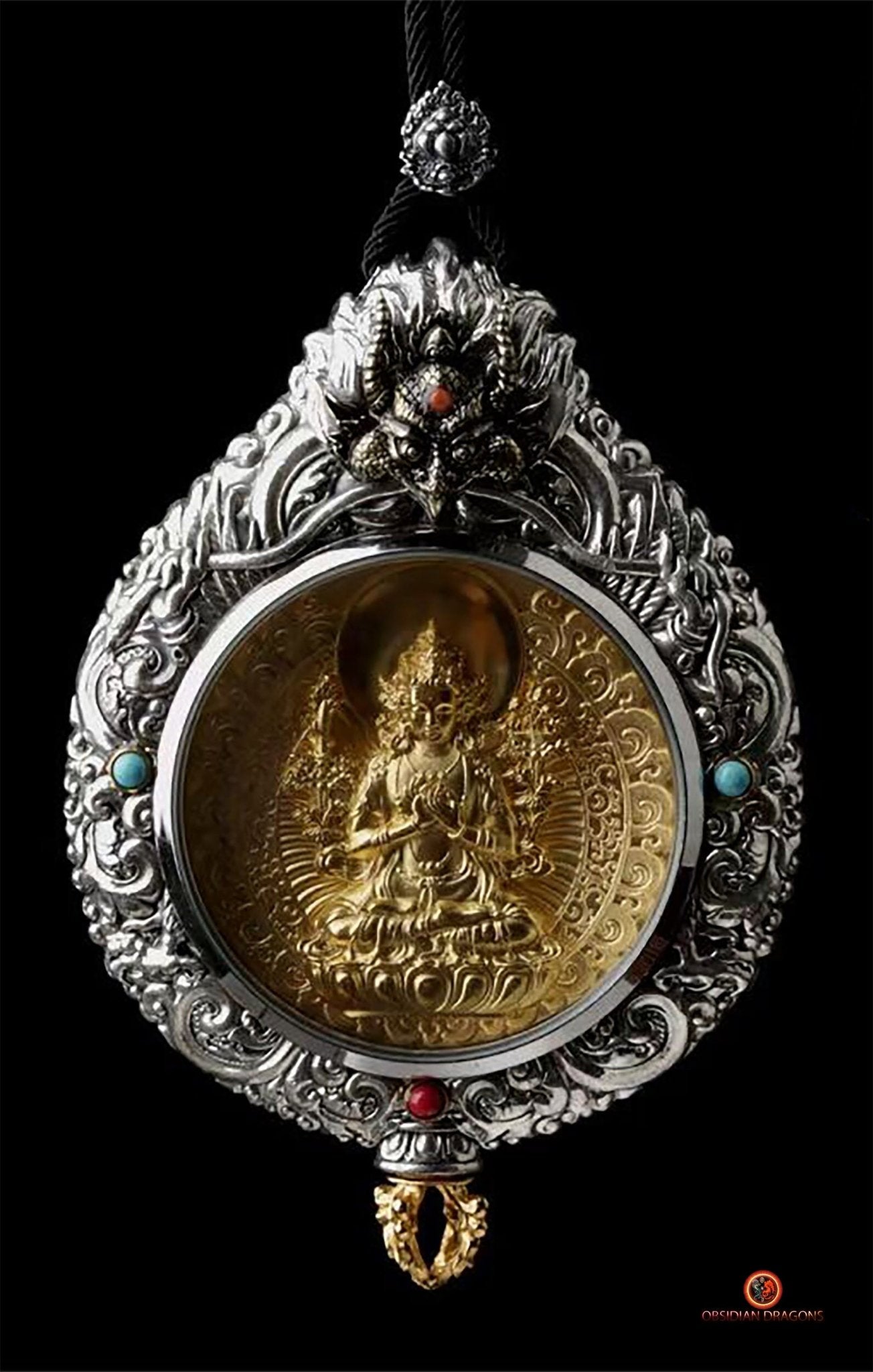 Ghau Bouddha Manjushri - Amulette Bouddhiste en Argent et or | obsidian dragons