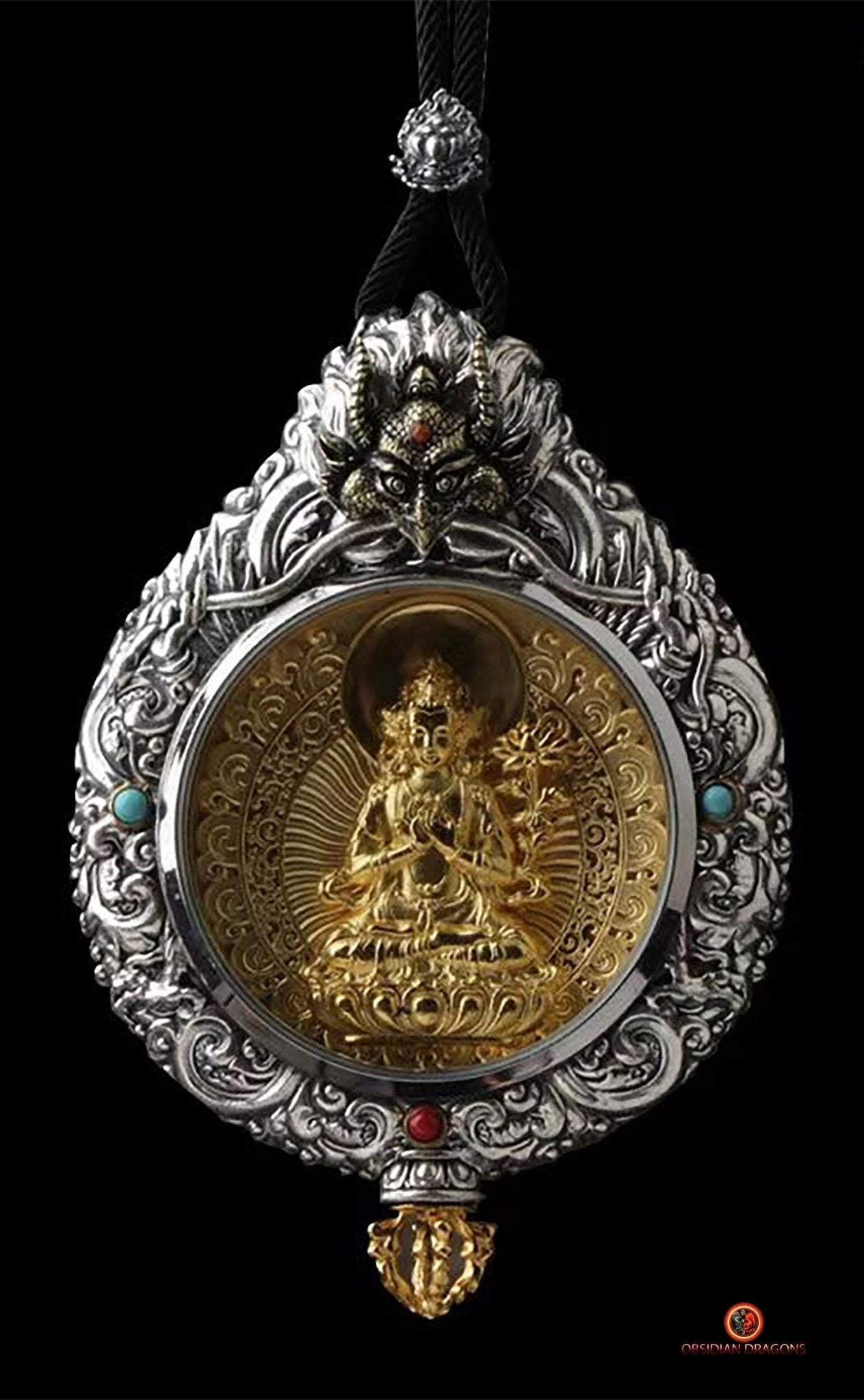 Ghau Bouddha Samantabhadra - Amulette Bouddhiste en Argent et or | obsidian dragons